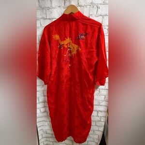 Vintage Chinese/Japanese Embroidered Red Rayon Robe